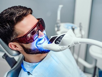 Man receiving in-office teeth whitening